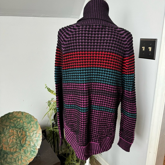 Krimson Klover Merino Wool Turtleneck Sweater Purple Multi Stripe Women’s Size M - Picture 2 of 10